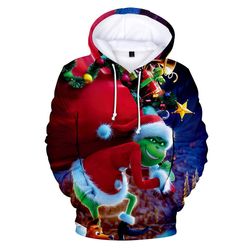 Ochime Barn Barn Gutter Jenter Christmas Grinch 3d trykt hettegenser langermet hette hette genser genser genser casual loose xmas topper gave B 9-1...