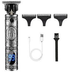Coosilo Elektriske hårklippere Professionel Herre Retro Trådløs trimmer Skæg barbermaskine med lcd-skærm sølv