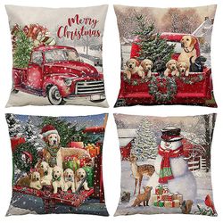 Wabjtam 4stk 18 "Christmas Vintage Pute Cover Kast putevar Hjem Sofa Car Xmas Decor