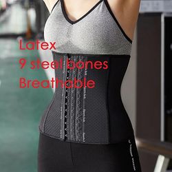 Aiconl Latex Waist Trainer Korset Mave Plus Slim Bælte Body Shaper Modelleringsrem Body Ficelle Waist Cincher Fajas Colombianas beige 9 knogler 4XL...