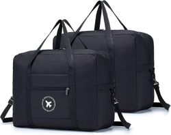 2023, 2x reiseveske 45x36x20 sammenleggbar gym skulderveske sportsbag håndreisekoffert 40l svart