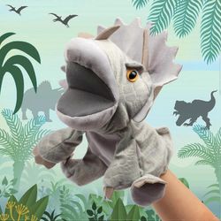 Heyone Pehmo Harmaa Triceratops Käsinukke Pehmolelu Avoin Liikkuva suu Luova roolileikki Tarinankerronta Dinosaurus Pehmot Lahjat lapsille Pikkulap...