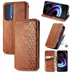 Kompatibel med Motorola Moto Edge 2021 Flip Case Etui Vintage Wallet Flip Cover med magnetisk lukning Coque - Blå brun