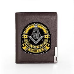Bricks Masons Kompas og firkantet g frimurerisk-tegnebog og kreditkortholder (sort, brun) Brown