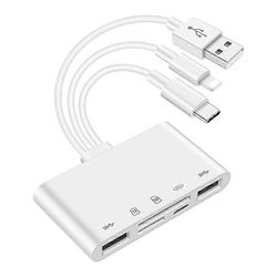 5-in-1 USB-keskitin Lightning 2xUSB SD TF -kortinlukijasovitin Type-C USB Lightning -portilla