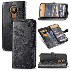 Etui til Nokia 5.3 Cover Læder Tegnebog Cover Prægning Mandala Magnetic Flip Protection Stødsikker - Sort