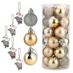 24 Juleball Fest Juletre Ornamenter + 6 Santa Klausuler 3cm