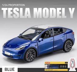 Toy Cars Mini Auto 1:24 Simulation Tesla Model Y Suv Alloy Biler Legetøj Trykstøbte køretøjer Metal Model Bil Dekoration For Børn Gave Boy Toy Blå ...