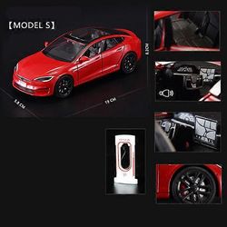 1:24 Model S MODEL 3 Model Y Alloy Car Model Painevalettu metalli leluajoneuvot Automalli Simulointi Ääni ja valo Lasten lelulahja Model s Punainen