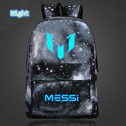 Koulun hartiat Jalkapallokassit Messi Logo Painatus Valovoimaiset reput lapsille Matkustaa Mochila harmaa