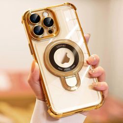 iPhone 16 Pro Max -kotelolle integroidulla linssisuojalla, [taitettava jalusta ja sormuspidike] [yhteensopiva Magsafen kanssa], kiiltävä iskunkestä...