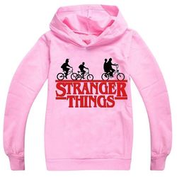 Bestdaily Girls Stranger Things Printed Hoodie Kids Hooded Pullover Sweatshirt Casual Long Sleeve Hoody Tops 9-14 år Rosa 11-12 Years