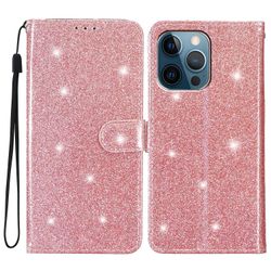 Foxdock Kompatibel med Iphone 14 Pro Max glitrende Glitter lommebokdeksel med kort Pocket Flip Cover Rosegold