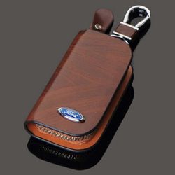 Nahkainen Ford Keyfob KeyChain Key Case Lompakkolaukku Kaukosäädin kotelo Kansi Kolikonpidike Vetoketjullinen laukku Charm Ford Ruskea