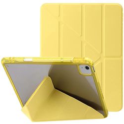 iPad Air 11 (2024) -kotelolle PU-nahkainen origamijalusta läpinäkyvä tabletin kansi Keltainen