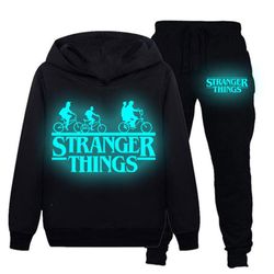 Vicbuy Kids Teen Stranger Things Lysende antrekk Set Pullover + bukser Treningsdrakt Sett 7-14 år C 11-12 Years