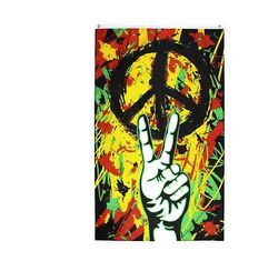 World Peace Flag, 100% Polyester Rainbow Hippie Flag Banner med Yes gest, World Peace Sign Flag Against War, Fargerike