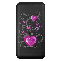 Crazy Kase Sag for Samsung Galaxy A21s Black Heart mønster og sommerfugl