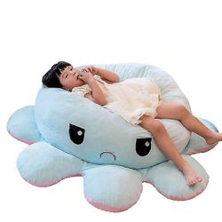Käännettävä mustekala pehmolelu, suuri pehmoinen mustekala tyyny lelut Sininen 90cm