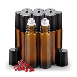 12 Pack Essential Oil Roller flasker, 10ml gult glass rulleflasker med rustfritt stål roller baller og caps for reise, parfyme og lipgloss Z