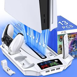 Games PS5-jalusta jäähdytystuulettimella ja kahdella PS5-ohjaimen latausasemalla