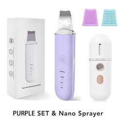 Eveltek Ultralyd Scrubber Hudspatel Facial Cleaner Peeling Massage Spa Blackhead Remover Sæt 1 lilla
