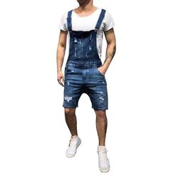 Oversize Mænds Ripped Jeans Jumpsuits Shorts Sommer Denim Bib Overalls B XXL