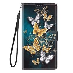 Foxdock Cover til Samsung Galaxy A31 case mønster guld sommerfugl pu læder kortholder magnetisk