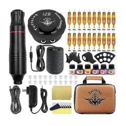 Kit De Machine Tatouer Rotative Professionnelle Stylo Tatouer Mitrailleuses Maquillage Permanent Avec Encres De Couleur Alimentation Cartouche Aigui