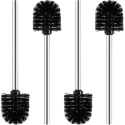 Barsinfi 2 stykker toiletbørste sort børstehoved med håndtag i rustfrit stål 4pcs