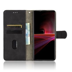 Etui til Sony Xperia 1 iii Cover Premium læder med kortholder Flip Folio magnetisk etui Etui Coque - sort