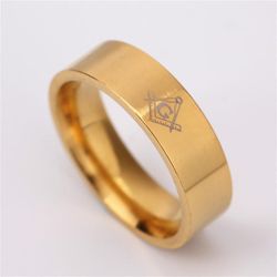 Bricks Masons Le baiser firkantet og kompas lige kant ringe Guld 8