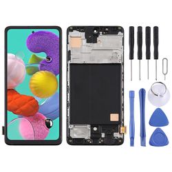 TFT LCD-näyttö Samsung Galaxy A51 4G Digitizer Full Assembly kehyksellä (musta)