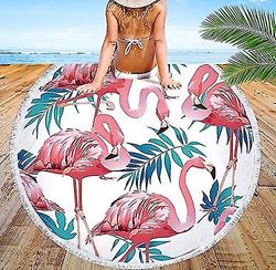 Earendel Hurtig tør rund badehåndklæde Dejlig rød Flamingo Rejsetæppe Flamingoer og blomster Roundie Tapestry Strandbadning badedragt Tokens Yoga Outd