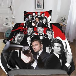 Kerota 007 James Bond vuodevaatteet 3D-pussilakana, painettu 2 kpl, mikrokuituliina pussilakana vetoketjulla suljettava tyynyliina single Single135...