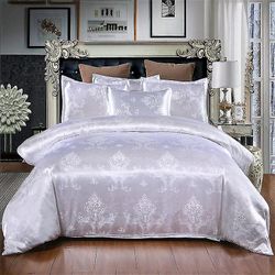 Mikasa Satin Jacquard Dynebetræk Sengetøj Sæt med lynlås Lukning Hvid USKing 229x259