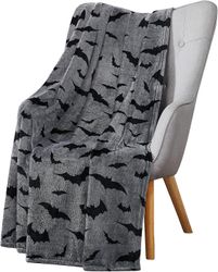 Saltastore Blanke Home Halloween filt kasta svarta fladdermöss på grå fleece för bäddsoffa soffa stol sovsal filt hela säsongen Svart 59x79in(150x2...