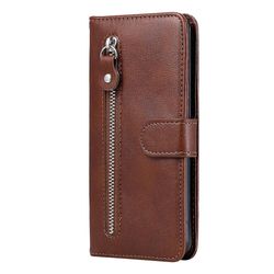 Foxdock Tegnebog sag for Realme C25 / Realme C25s, premium Pu Læder Magnetisk Lukning Kort Slots Kickstand Lynlås Pocket Soft Tpu Flip Cover - Braun