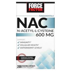 Force Factor, Fundamentals, NAC, N-Acetyl-L-Cystein, 600 mg, 200 vegetabilske kapsler