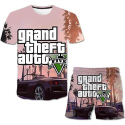 Sommer Barn Game GTA 5 Klær Sport Klær For Baby Girl Boy Tshirts 2 Piece Set Kids Baby Barn 1-14 år Klær 13T Picture Color