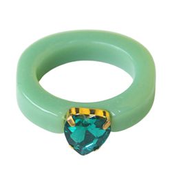 fulaide Kvinner Ring Heart Rhinestone Candy Color Harpiks Alle Match Round Ring for Dating Grønn