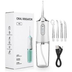Suun kastelulaite kannettava hammaslanka USB ladattava vesisuihkulanka hammastikku 4 suihkupäätä 220ml 3 tilaa IPX7 1400rpm valkoinen