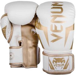 Venum Elite Skintex nahka koukku ja silmukka Training nyrkkeilyhanskat - valkoinen/kulta 14 oz.