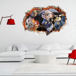 3d Breaking Wall Zootopia Judy Nick Seinä Tarra huoneen koristeluun