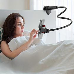 Joustava 360 pyörivä puhelinpidike, säädettävä pitkä nojasänkyteline ja pöytäkiinnityspuristin, universaali istuvuus jopa 5,5 tuuman älypuhelimille...