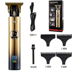 Trimmer maskine trådløs LCD-klipper til mænd Trimmer Shaver Vintage T9 Gradient LCD Gold