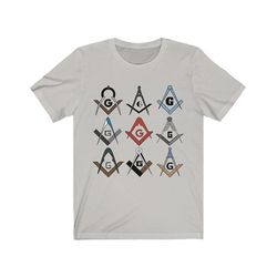 Bricks Masons Firkantet og kompas symboler frimurerisk t-shirt Sølv Xl