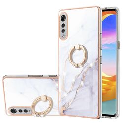 LG Velvet 4G & 5G / G9 Velvet Galvaning Marble Pattern IMD TPU iskunkestävä kotelo sormuspidikkeellä