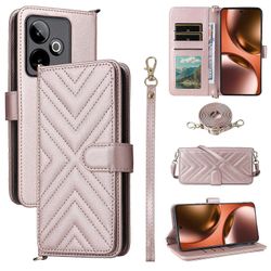 Laitteelle Realme GT 7 5G -kotelo olka-/rannehihnalla nahkainen puhelimen kansi teline lompakko Vaaleanpunainen