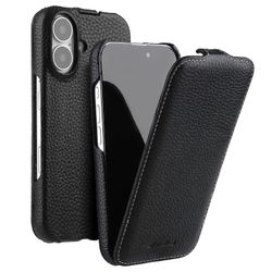 MELKCO iPhone 16 magneettikotelo pystysuora käännettävä aito lehmännahka + PC iskunkestävä kansi - musta